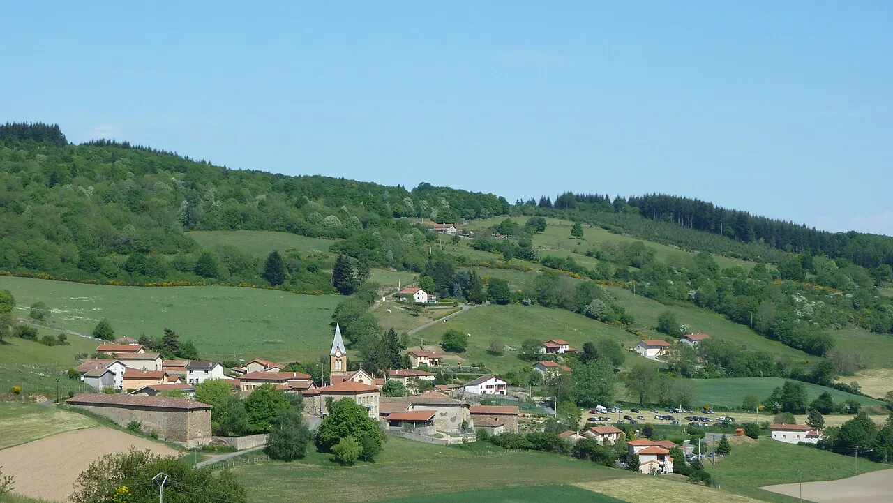 Vue sur le village d'Affoux (Rhône)