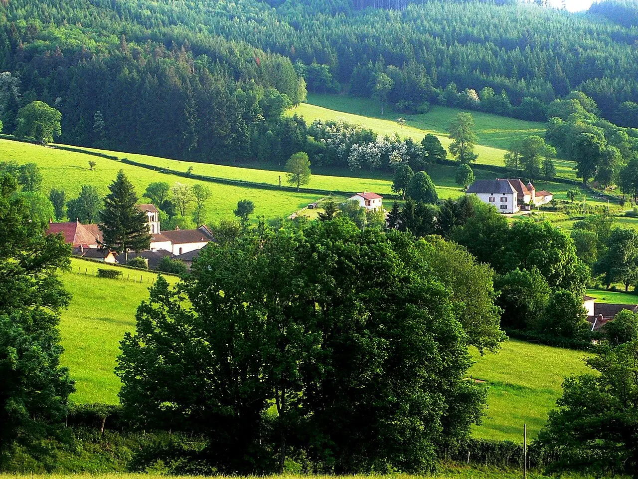 Vue générale du village d'Aigueperse dans le département du Rhône (France)