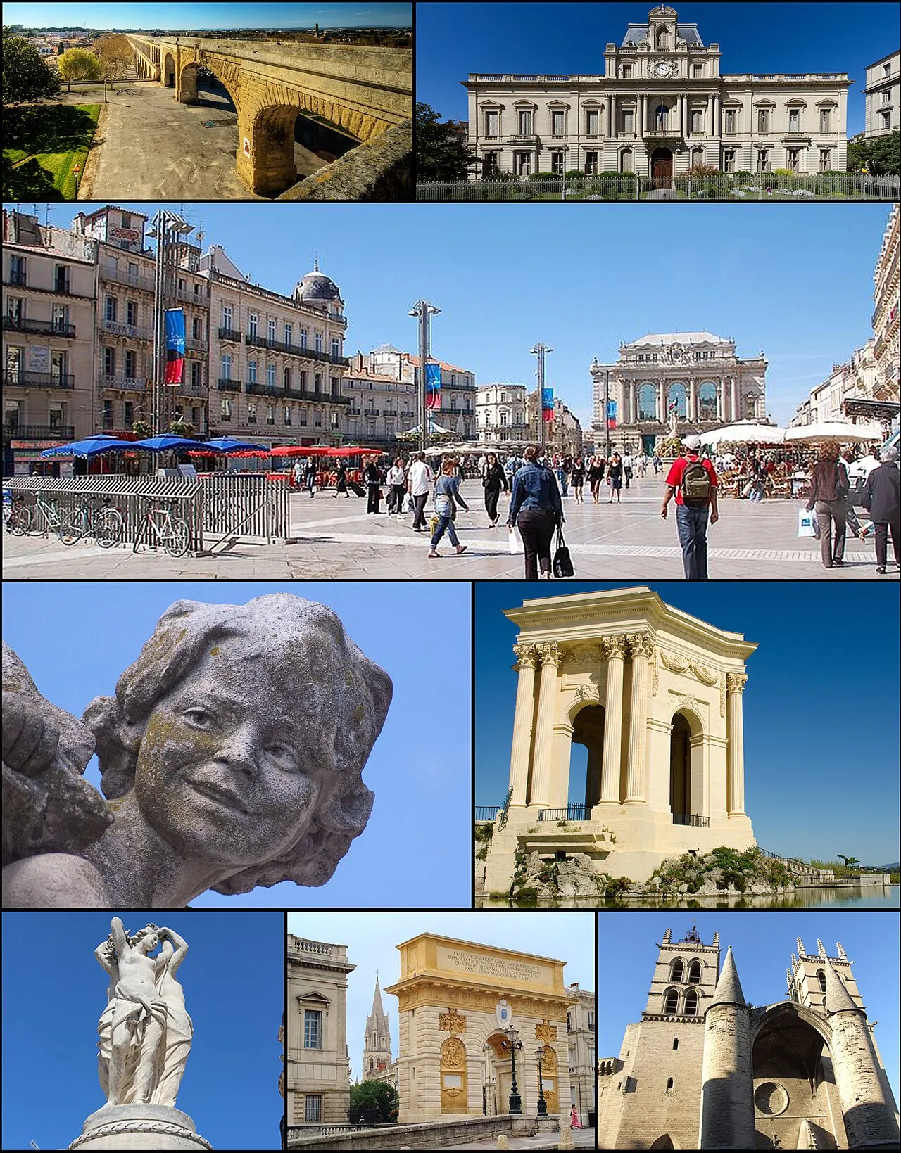 Photo montage des lieux représentatifs de la ville de Montpellier (Hérault).