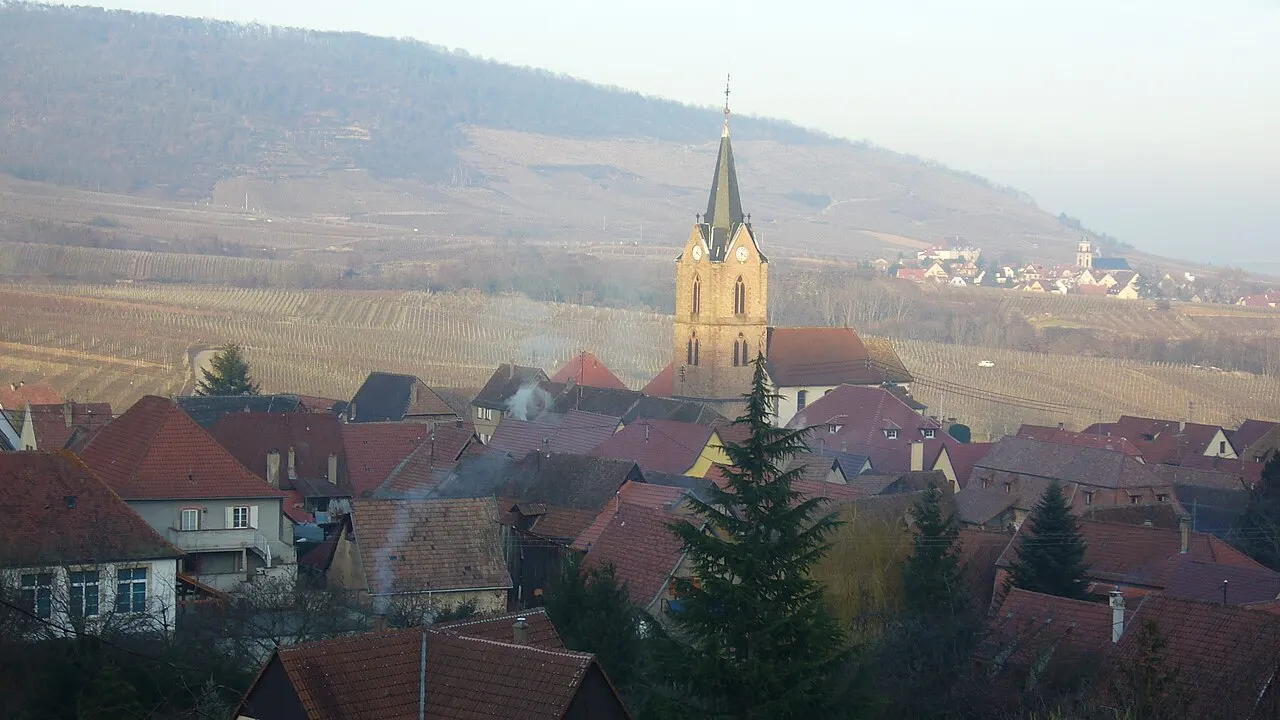 Rodern, with the village of Saint-Hippolyte (Haut-Rhin) in the background