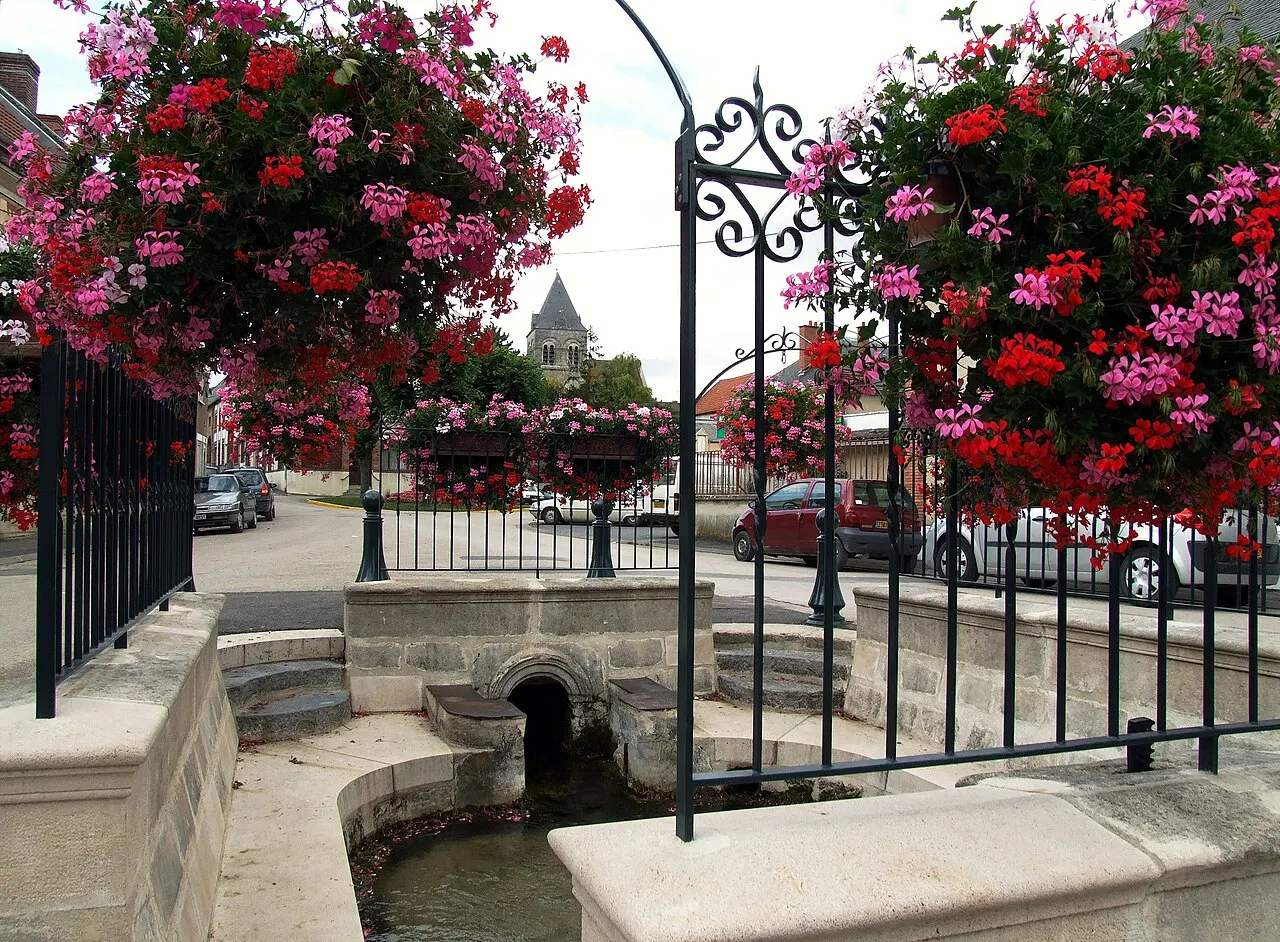 Vertus : "La grande fontaine" et l'église